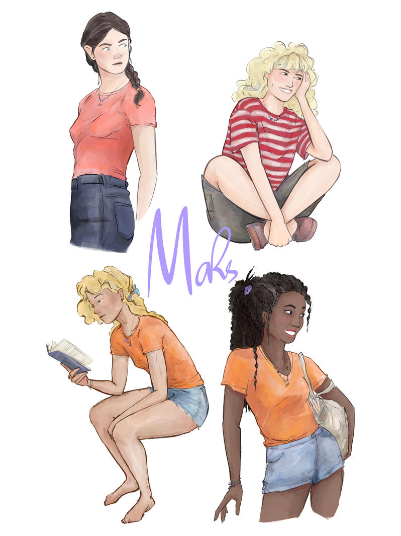The four versions of Annabeth Chase from Percy Jackson. Movie, Musical, Book, and TV show.
